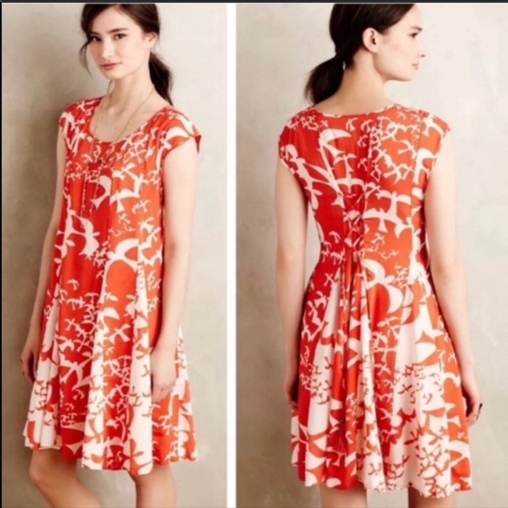 EUC Maeve x Anthro White Bird Orange Indiga Dress XS